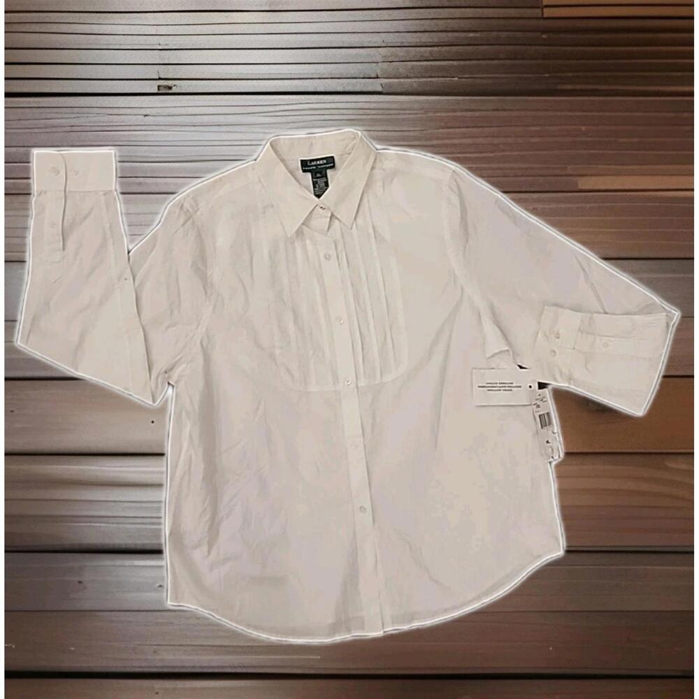 Lauren Ralph Lauren Shirt Womens XL  White Stripe Non Iron Long Sleeve LRL NWT